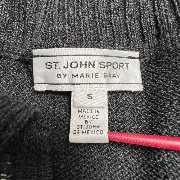 St John Sport Marie Gray Wool Jacket SIZE S Full Zip Studded Metallize Cardigan - Picture 3 of 12